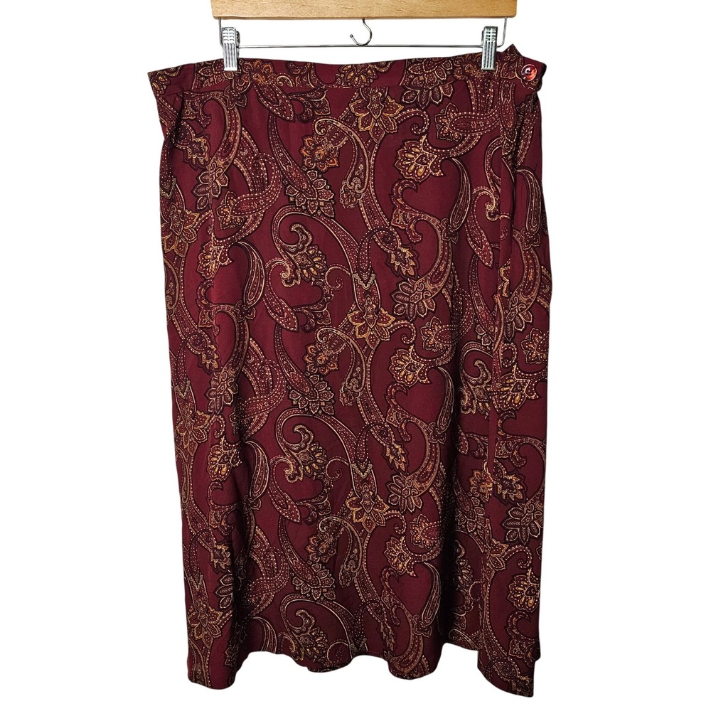 VTG Jones New‎ York Silk Skirt Size 22 Petite Burgundy Paisley Print Midi 90s
